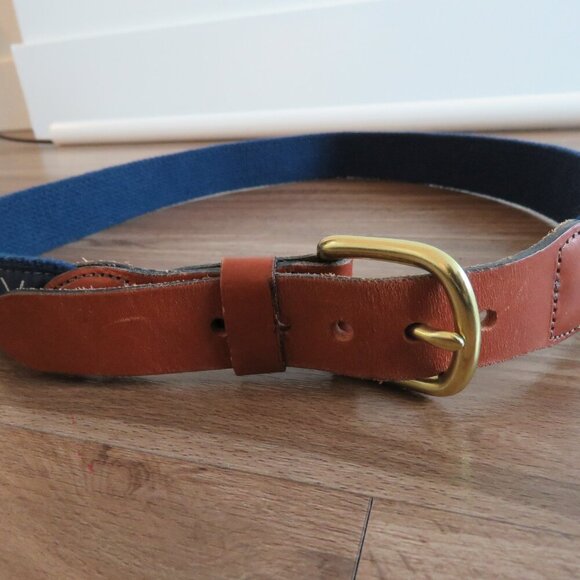 J. PRESS Tan Leather Tennis Woven Preppy Navy Belt - Men's Size 32 - Picture 10 of 14